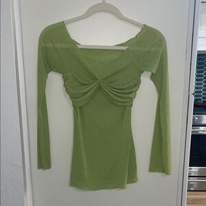 Green Long Sleeve Women's Textured Top with Stretch | M